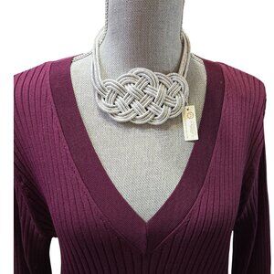 Amrita Singh Silver Bib Necklace Statement Braided Rope Magnetic Clasp NWT